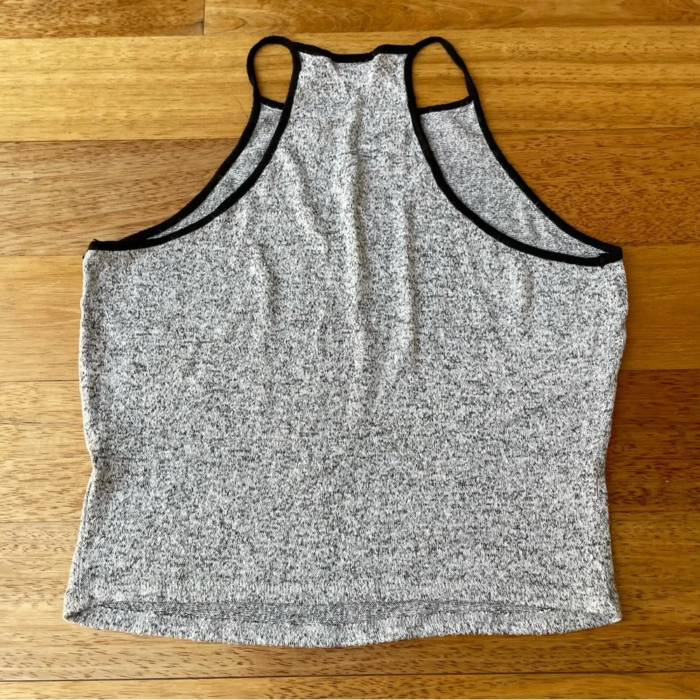 Heathered Grey Cropped Halter Neck Style Rock and Roll Tank Top w/ Black Details - Picture 2 of 3